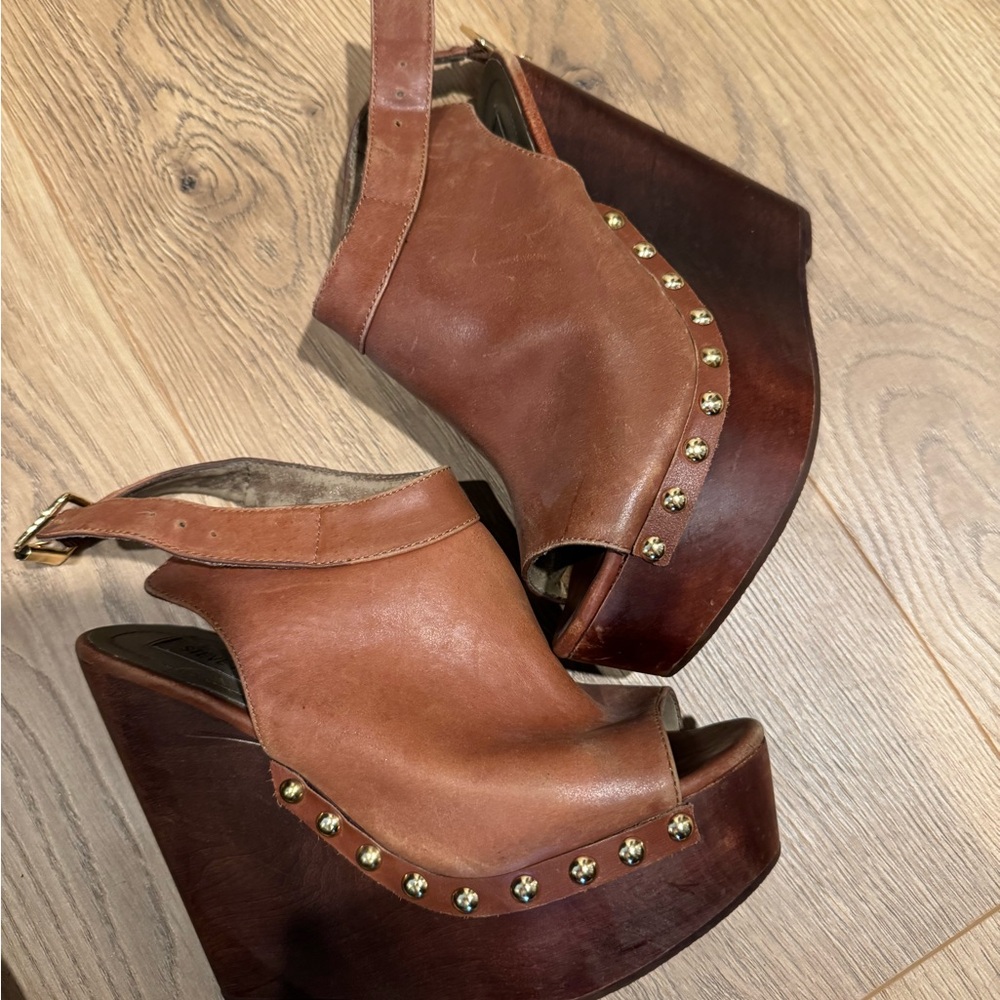Brown Leather Wedge Sandals